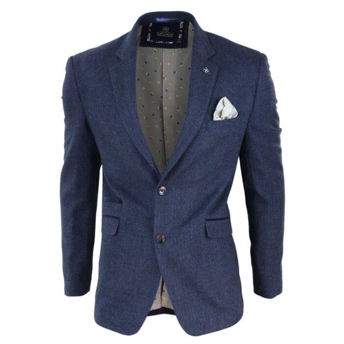 Mens Peaky Blinders Wool Herringbone Tweed Blazer Jacket Blue Brown Vintage - Knighthood Store