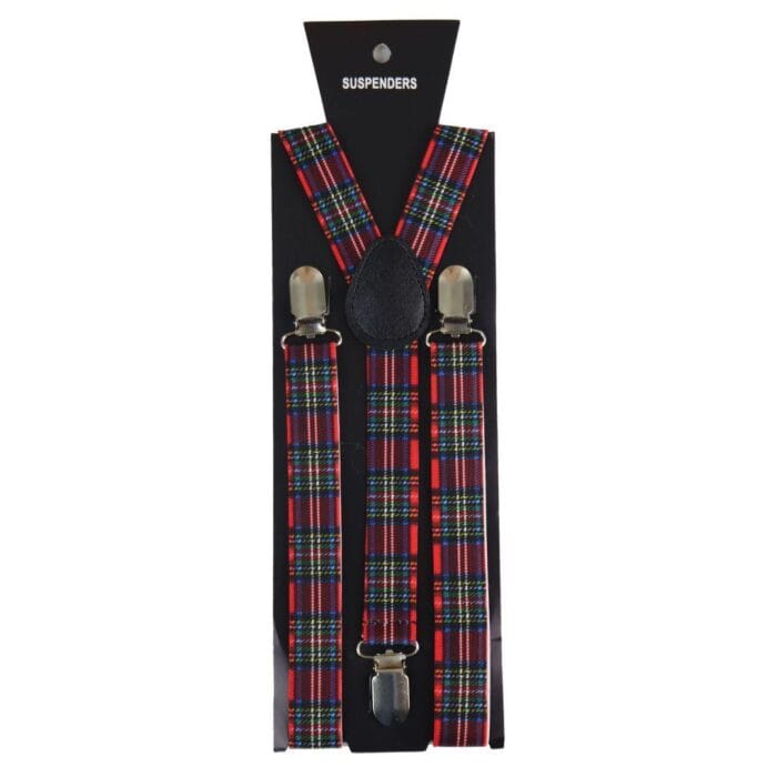 Mens Vintage Check Stripe Trouser Braces Suspenders 1920s Gatsby Peaky Blinders - Knighthood Store