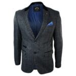 Mens Check Vintage Herringbone Tweed Tan Brown Blazer Jacket Fitted - Knighthood Store