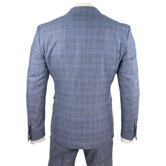 Mens Blue 3 Piece Suit Vintage Navy Tan Check Tailored Fit Classic Gatsby 1920s - Knighthood Store
