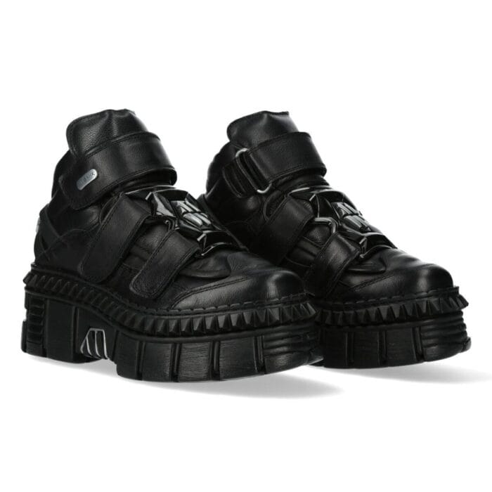 New Rock Boots Punk WALL285-S3 Unisex Metallic Black Leather Platform Gothic Shoes - Knighthood Store