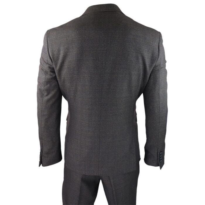 Mens 3 Piece Check Suit Tweed Black Brown Tailored Fit Wedding Peaky Classic - Knighthood Store