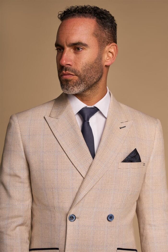 Men's Blazer Beige Double Breasted Tailored Fit Suit Jacket - Knighthood Store