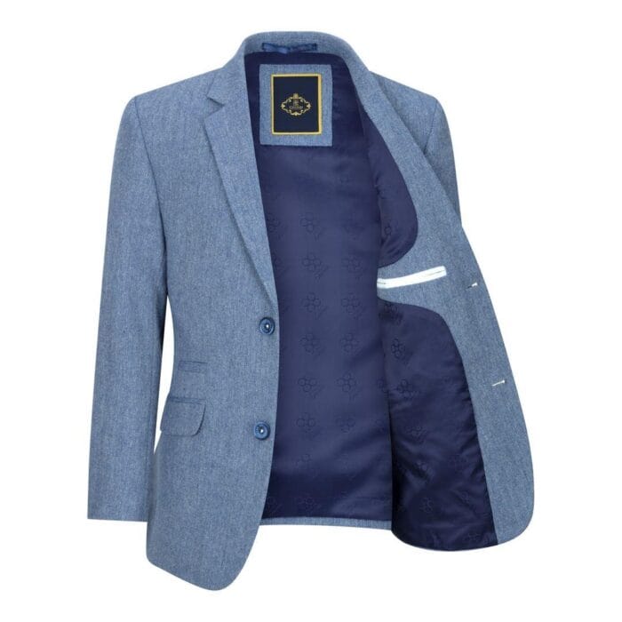 Boys 3 Piece Wool Suit Light Blue Tweed Vintage 1920s Classic 4 Pocket Waistcoat - Knighthood Store