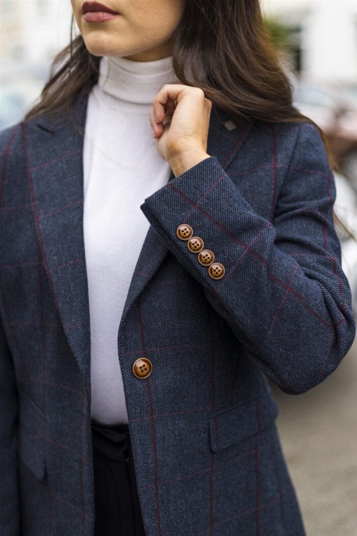 Women's Blazer Tweed Herringbone Checkered Tailored Fit Jacket - Knighthood Store
