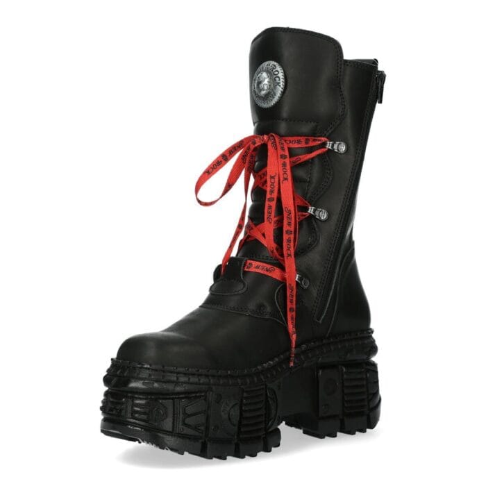 New Rock Boots WALL028B-C1 Unisex Metallic Black Leather Platform Gothic Boots - Knighthood Store