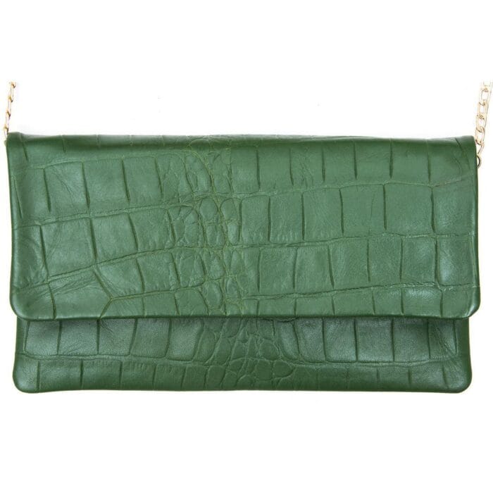 Womens Real Leather Patent Clutch Shoulder Bag Metal Chain Cross Body Textured - Knighthood Store