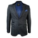 Mens Check Vintage Herringbone Tweed Tan Brown Blazer Jacket Fitted - Knighthood Store