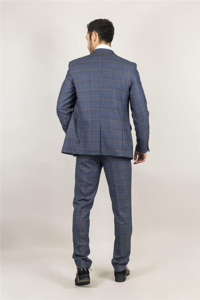 Men's Suit 3 Piece Navy Blue Checked Classic Plaid Tailored Fit Formal Dress - Knighthood Store