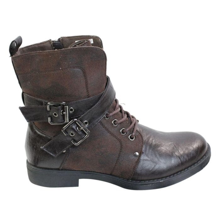 Mens Punk Rock Goth Elmo Ankle Boots Brown Black Leather Buckle - Knighthood Store