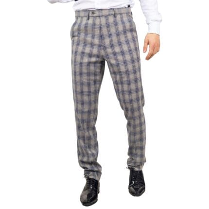 Men's Trousers Grey Blue Checked Casual Formal Pants - Knighthood Store