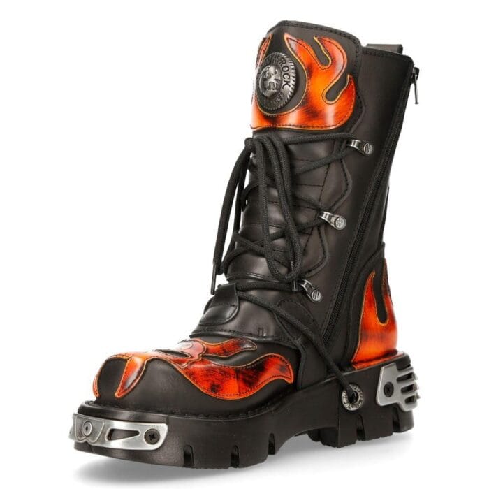 New Rock 107-S1 Red Skull Devil Black Leather Boot Biker Goth Rock Boots - Knighthood Store