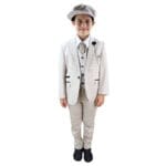 Boys 3 Piece Suit Tweed Cream Black Tailored Fit Wedding Blinders Classic - Knighthood Store