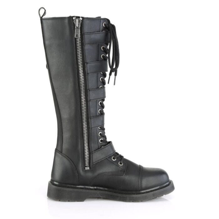 DEMONIA Men's Rock Knee High Boots Gothic EMO Black Combat Lace Up Buckle Straps - Knighthood Store