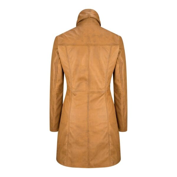 Black Tan Ladies Woman's Vintage Soft Washed Real Leather Jacket Trench Coat - Knighthood Store