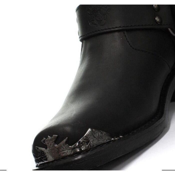 Mens Real Leather Lo Biker Boots Rock Punk Grinders Eagle Buckle Metal Toe - Knighthood Store