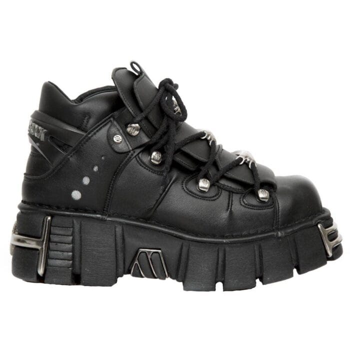 New Rock M-106-VS1 Unisex Metallic Black Vegan Leather Gothic Punk Rock Boots - Knighthood Store