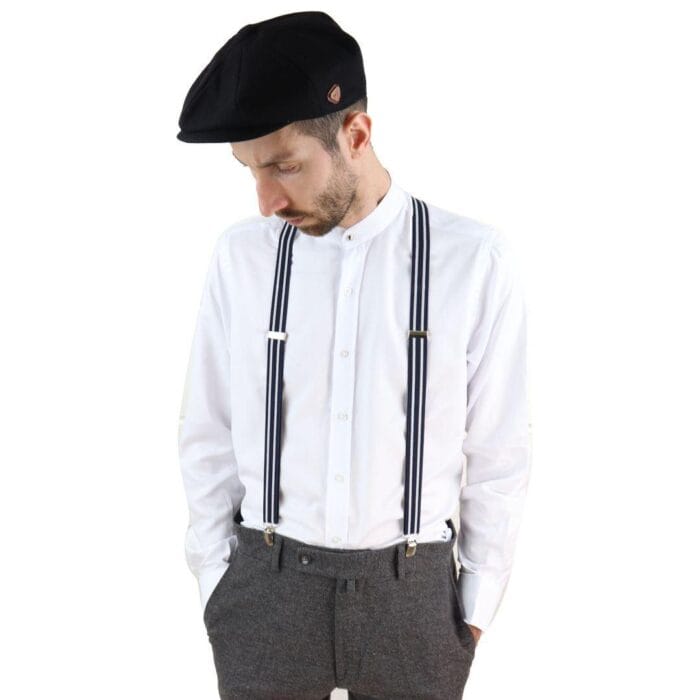 Mens Vintage Check Stripe Trouser Braces Suspenders 1920s Gatsby Peaky Blinders - Knighthood Store