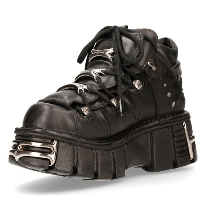 M106-s1 - New Rock Tower Unisex Metallic Black Natural Leather Biker Gothic Boots - Knighthood Store
