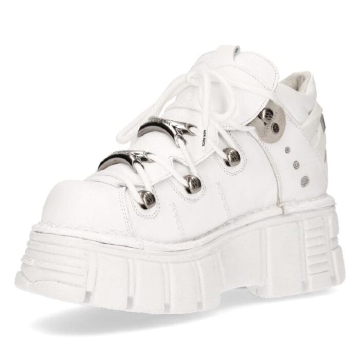 New Rock 106N-S8 Metallic White Leather Biker Punk Gothic Boots - Knighthood Store