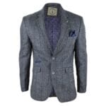 Mens Tweed Herringbone Check Grey Navy Brown Vintage Fit Blinders Blazer - Knighthood Store