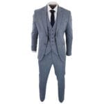 Mens 3 Piece Wool Suit Light Blue Tweed Vintage 1920s Classic 4 Pocket Waistcoat - Knighthood Store