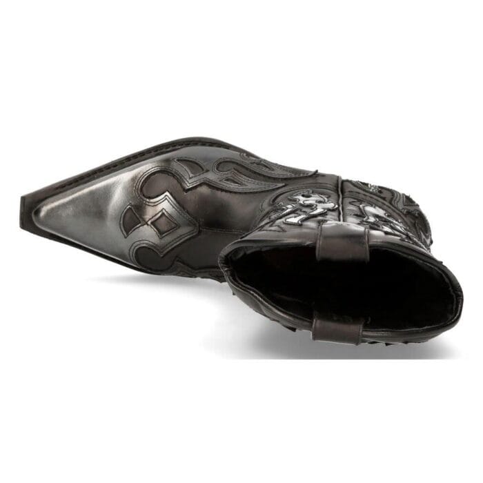 New Rock M-7921-S3 Silver Flame Boots Black Leather Heavy Biker Western Cowboy - Knighthood Store