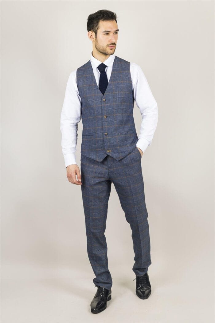 Men's Suit 3 Piece Navy Blue Checked Classic Plaid Tailored Fit Formal Dress - Knighthood Store