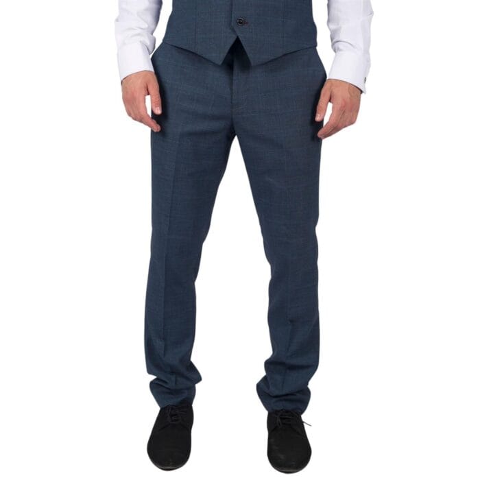 Mens Trousers Prince Of Wales Check Blue Classic Light Tailored Fit Modern - Knighthood Store