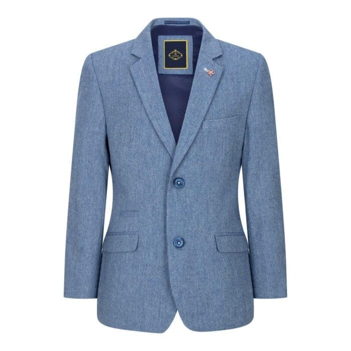 Boys 3 Piece Wool Suit Light Blue Tweed Vintage 1920s Classic 4 Pocket Waistcoat - Knighthood Store