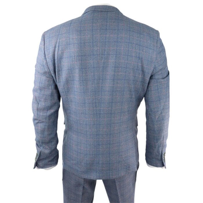 Mens 3 Piece Suit Sky Blue Check Wool Feel Marc Darcy Tailored Fit Wedding Prom Harry - Knighthood Store