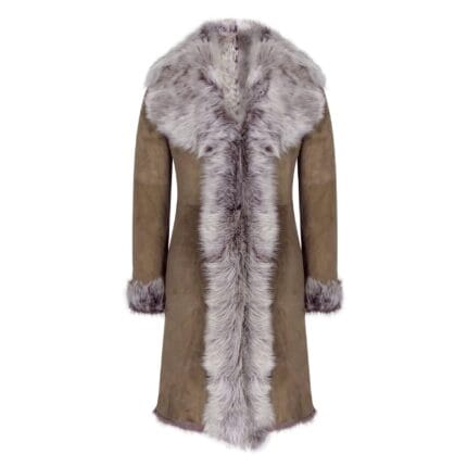 Taupe 3/4 Length Ladies Suede Real Toscana Sheepskin Coat Tailored Fit - Knighthood Store