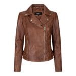 BRANDO' Ladies Women Timber Brown Classic Biker Style Leather Jacket - Knighthood Store