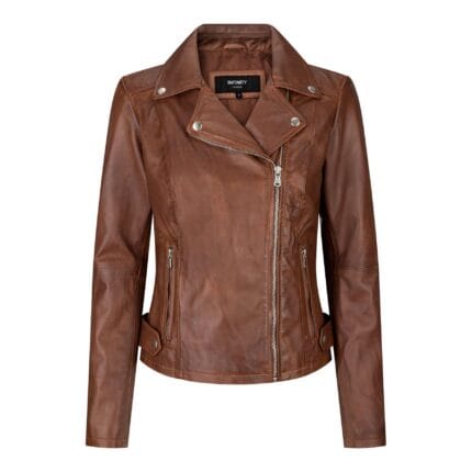 BRANDO' Ladies Women Timber Brown Classic Biker Style Leather Jacket - Knighthood Store