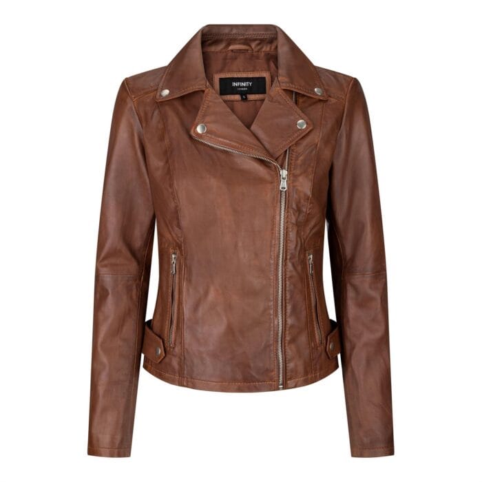 BRANDO' Ladies Women Timber Brown Classic Biker Style Leather Jacket - Knighthood Store