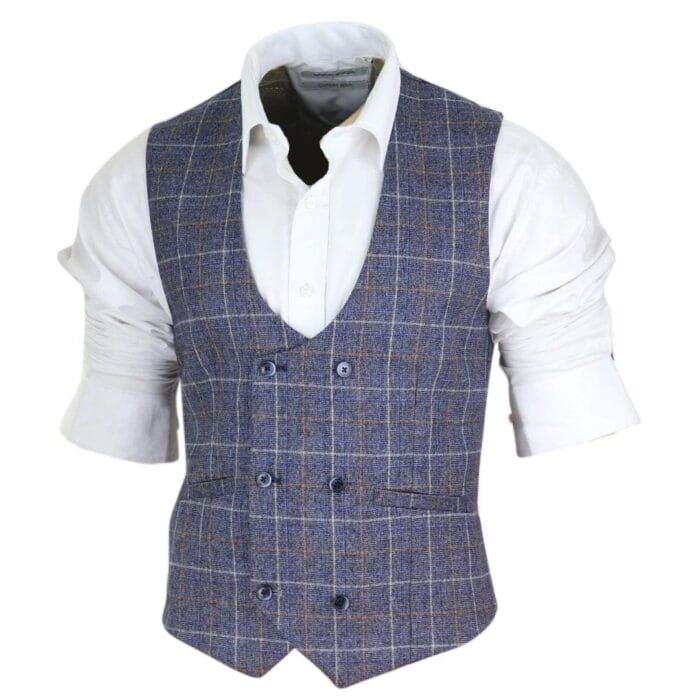 Mens Double Breasted Waistcoat 1920s Blinders Smart Casual Pocket Chain - Knighthood Store