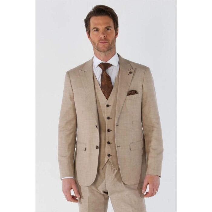 Men's Suit 3 Piece Beige Tailored Fit Summer Wedding - Knighthood Store