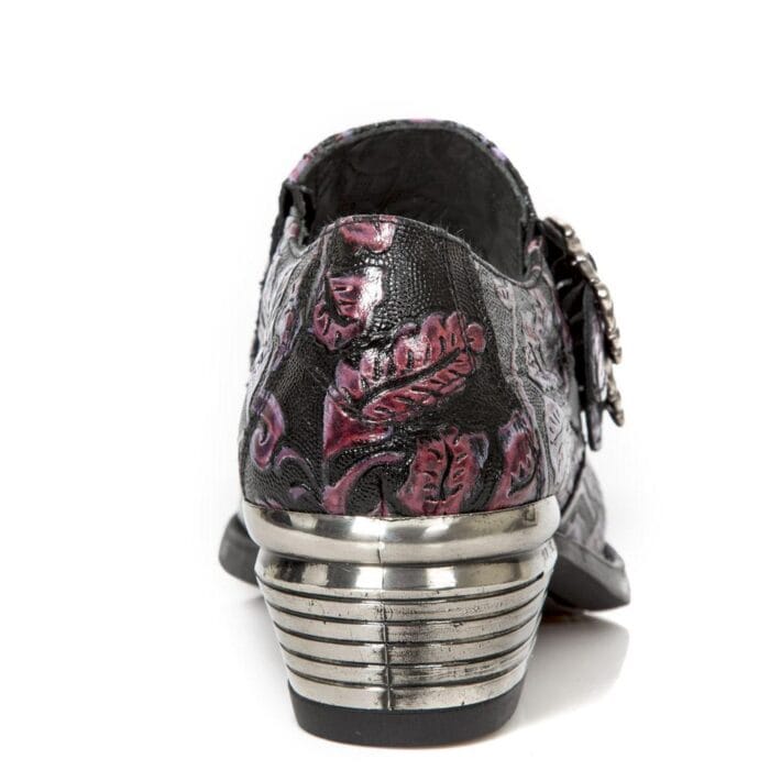 New Rock 7960-s8 Shoe Embossed Vintage Black Leather Buckle Steel Heel Shoes - Knighthood Store
