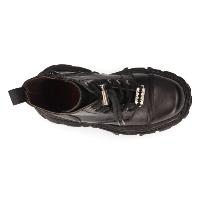 New Rock MILI083CCT-C4 Metallic Black Leather Military Boots Punk Goth Rock - Knighthood Store