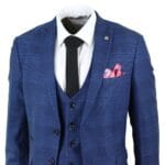 Mens Marc Darcy 3 Piece Suit Blue Prince Of Wales Black Check Vintage Retro - Knighthood Store