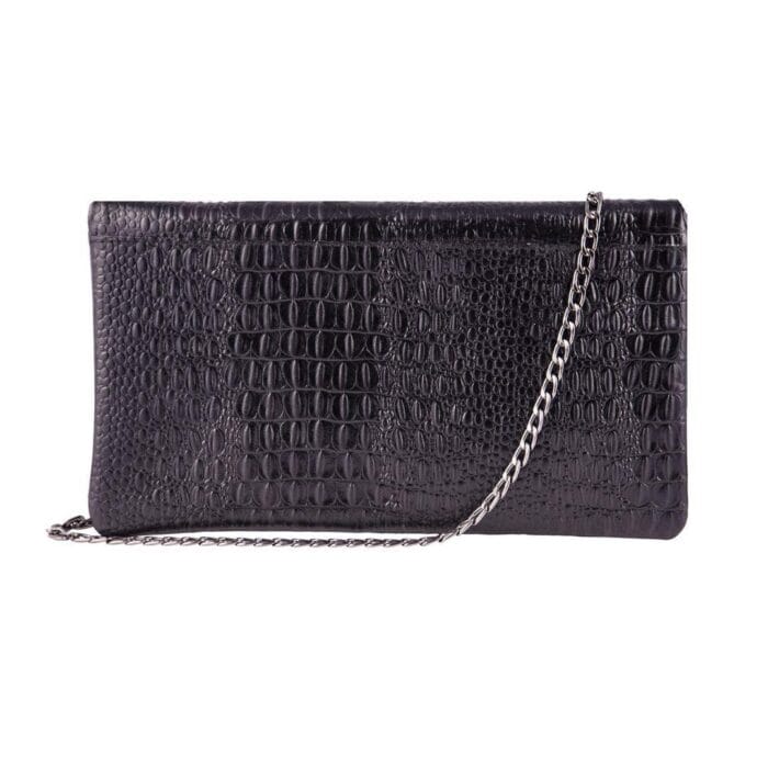 Womens Real Leather Patent Clutch Shoulder Bag Metal Chain Cross Body Textured - Knighthood Store