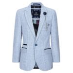 Boys 3 Piece Check Suit Tweed Light Blue Tailored Fit Wedding Peaky Classic - Knighthood Store