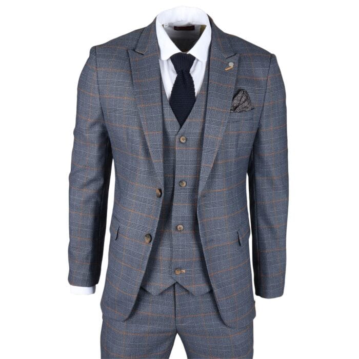 Men's Blazer Navy Checked Classic Sport Coat Plaid Tailored Fit - Knighthood Store