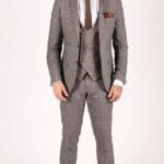 Grey Tweed 3 Piece Suit Prince Of Wales Check Slim Fit Double Breast Waistcoat - Knighthood Store