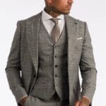 Men's Grey 3 Piece Suit Prince Of Wales Check Formal Business Dress Suits - Knighthood Store