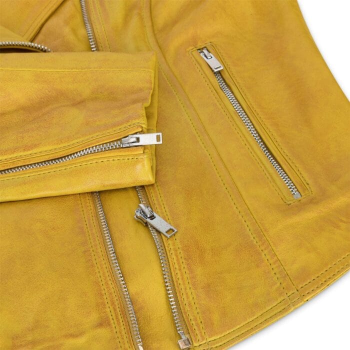 Womens Real Leather Biker Jacket Cross Zip Soft Slim Fit Brando Tan Brown Black Red Yellow - Knighthood Store
