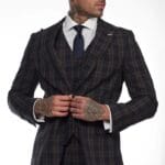 Men's Navy Blue 3 Piece Check Suit Formal Business Dress Suits - Knighthood Store