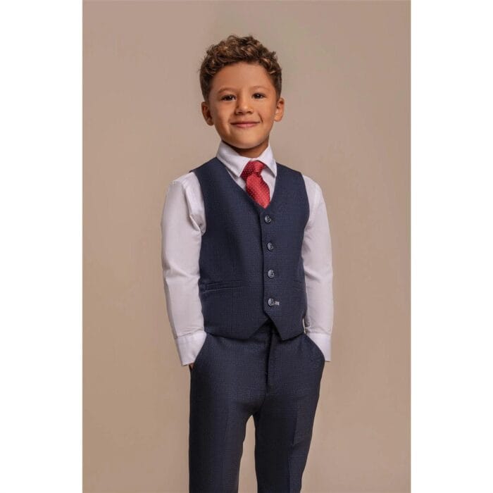 Boys 3 Piece Navy Check Suit Tweed Tailored Fit Wedding - Knighthood Store