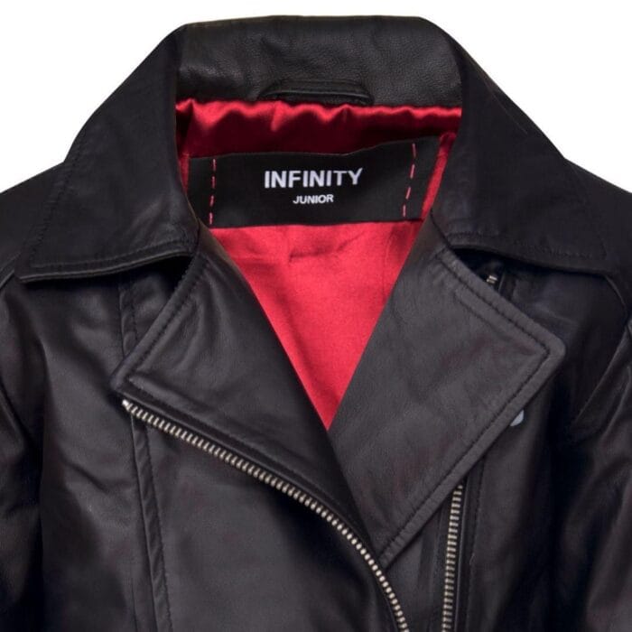 Girls Kids Real leather Biker Style Jacket Cross Zip Black Pink Age - Knighthood Store