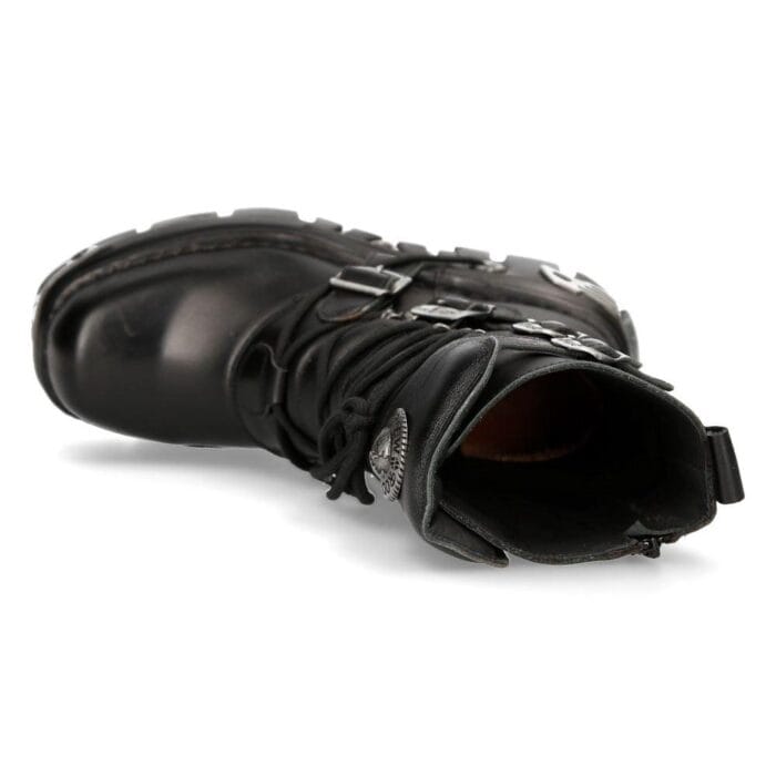 New Rock New Rock 373 S4 Metallic High Boots Black Leather Goth Biker Emo - Knighthood Store